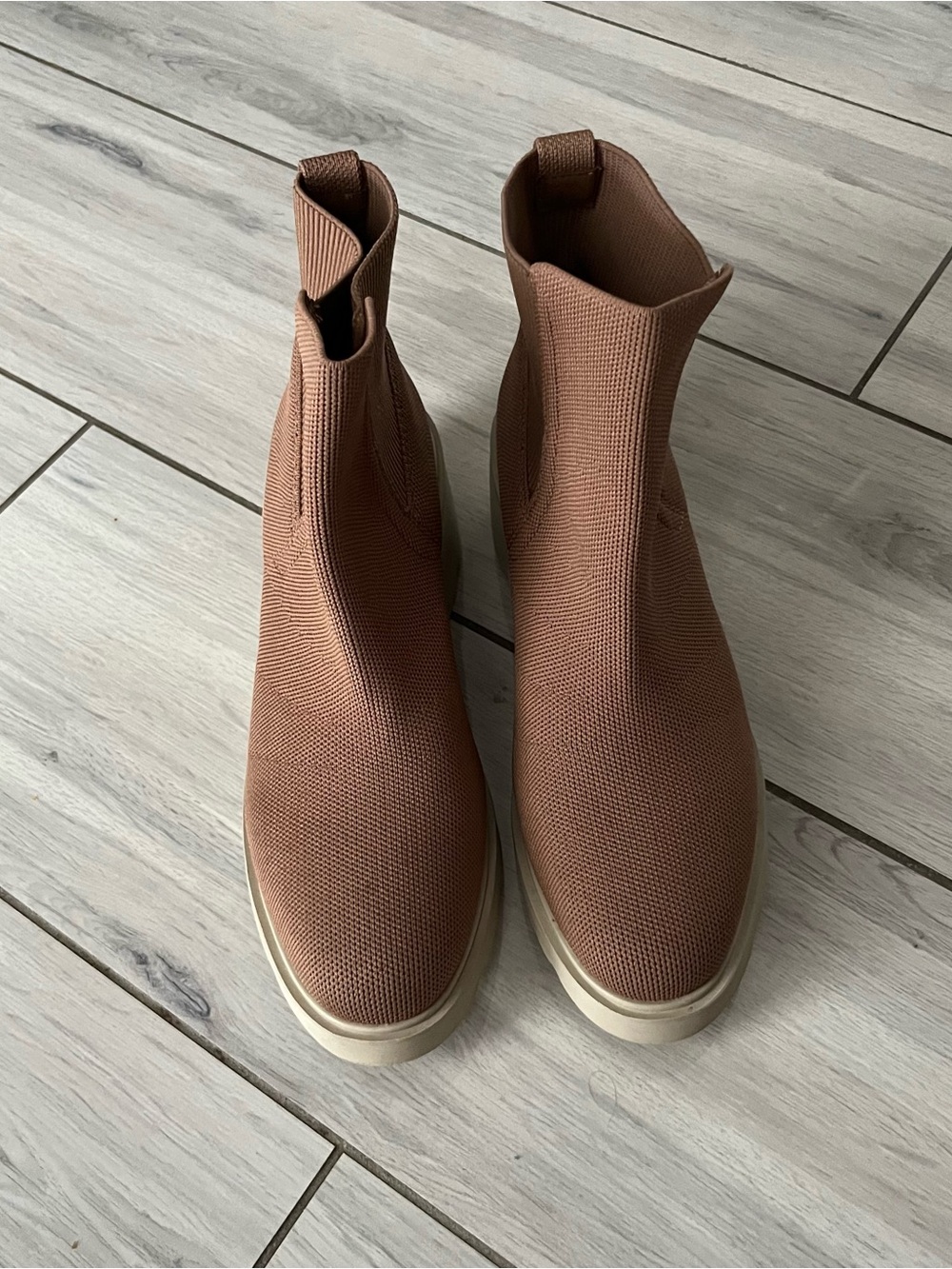 Vivaia Everly Brown Knit Platform Chelsea Booties - Slip-On Ankle Boots